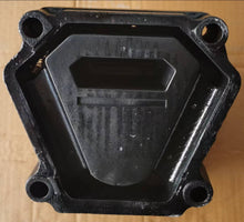 Charger l'image dans la galerie, Black engine mount support bracket with center opening and four mounting holes, underside view.