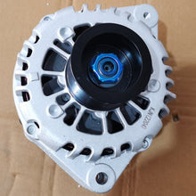 Carica l'immagine nel visualizzatore di Gallery, Alternator assembly front view with blue center and silver vented housing