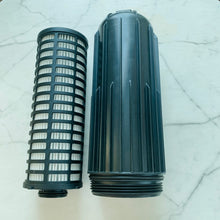 Charger l'image dans la galerie, Oil filter cartridge, dark green ribbed housing with threaded base and mesh end