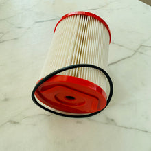 Cargar imagen en el visor de la Galería, Oil water separator cartridge with red pleated filter and black circular gasket ring