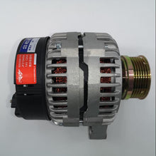 تحميل الصورة في عارض المعرض، 12V alternator front view with red label, bronze threaded stud, fan vents