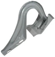Cargar imagen en el visor de la Galería, Gray metal hood chain support bracket with curved arm and mounting tab

