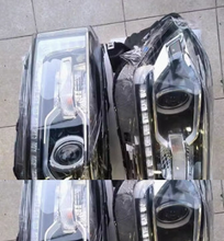 Load image into Gallery viewer, Pair of chrome and dark housing vehicle headlights with round projector bulbs
