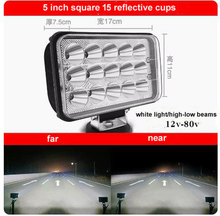 Cargar imagen en el visor de la Galería, 5-inch square LED spotlight with 15 reflective cups, white high-low beams, 12V-80V
