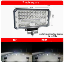 Cargar imagen en el visor de la Galería, 7-inch square LED headlight with reflector lenses, white high-low beams, 12V-80V

