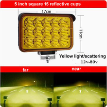Cargar imagen en el visor de la Galería, 5-inch square LED spotlight with amber reflective cups, yellow lens cover, front mounting
