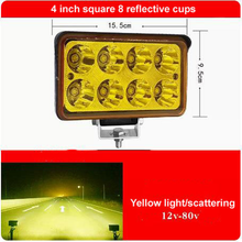 Cargar imagen en el visor de la Galería, 4-inch square LED spotlight with amber reflective cups, yellow lens cover, front mount
