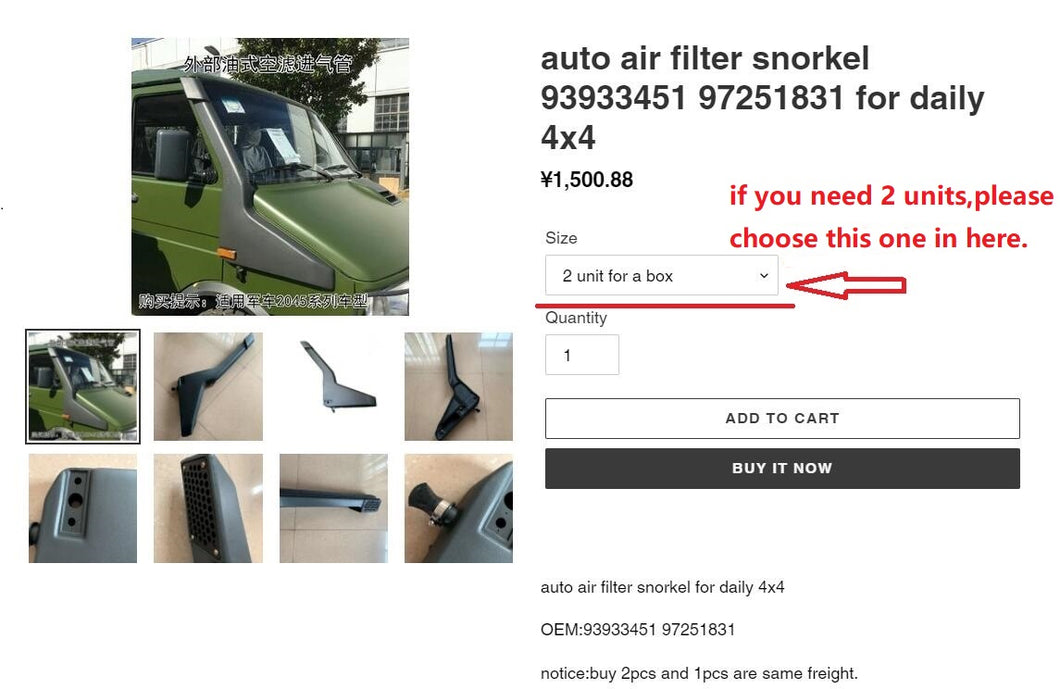 snorkel for auto air filter 93933451 97251831 for daily 4x4 40-10